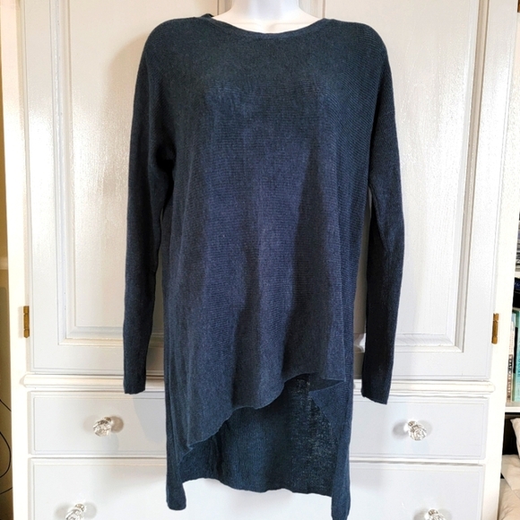 Eileen Fisher Wool Alpaca Blend Hi Low Knit Sweater Slate Blue Luxurious Size XS - Picture 1 of 9